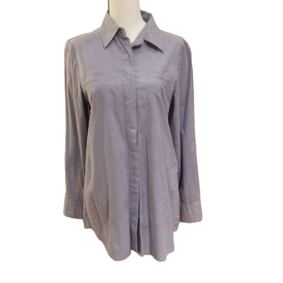 Zoe D. light blue cotton long shirt with pockets and snaps size M - Picture 1 of 4